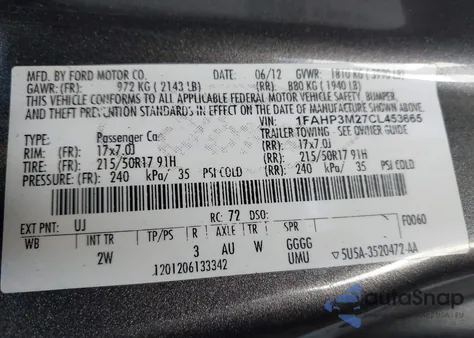 2012 Ford Focus Sel из США, поврежденный, VIN 1FAHP3M27CL453665